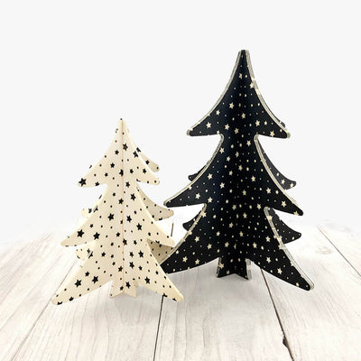 Kerstbomen set van hout met sterrenprint