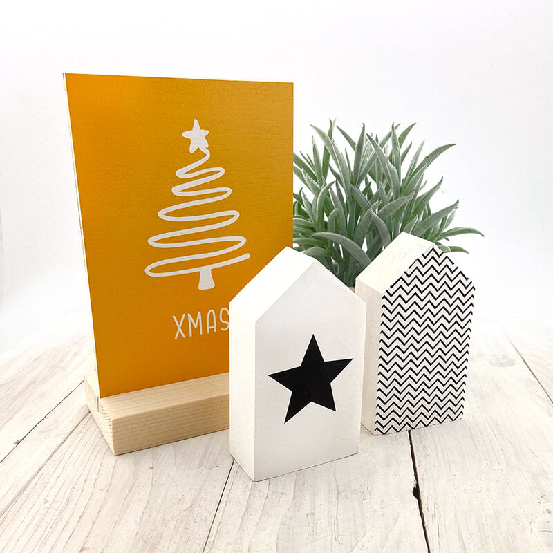kerst decoratie set huisjes en houten kaart