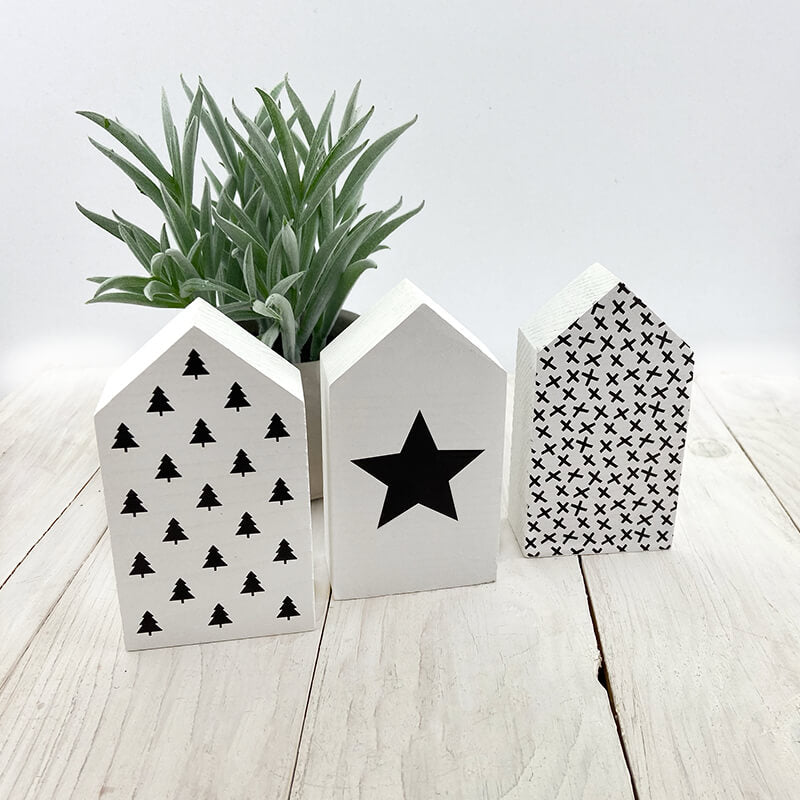 Houten huisjes kerst decoratie set