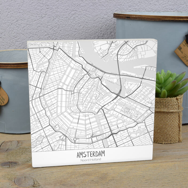 Plattegrond Amsterdam op hout