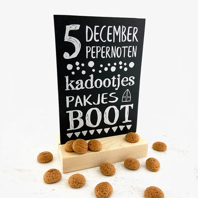 Sinterklaas houten decoratie kaart 5 december met standaard