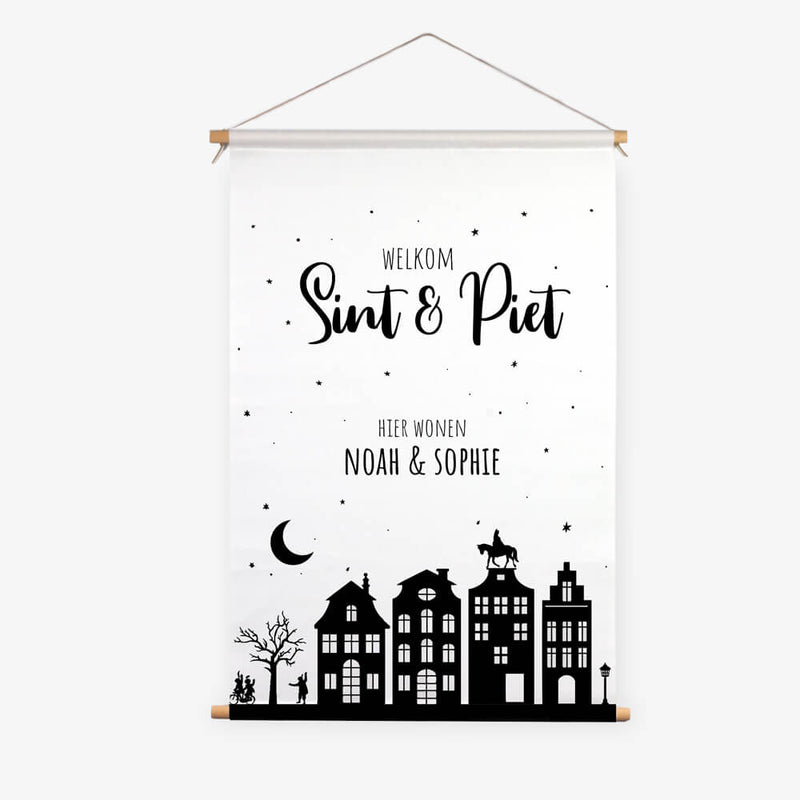 Welkom Sint en Piet muurhanger met eigen naam